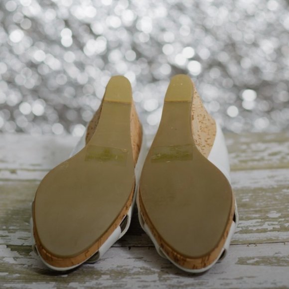 Colin Stuart white peep toe cork wedge sandals size 7 - Picture 6 of 8